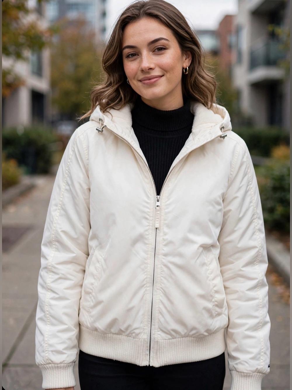 Tommy Hilfiger Cream Hooded Bomber Jacket. NWT